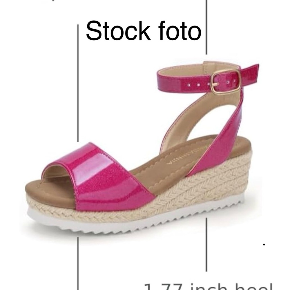 Patent Pink Ankle-Strap Wedge Sandals for Kids